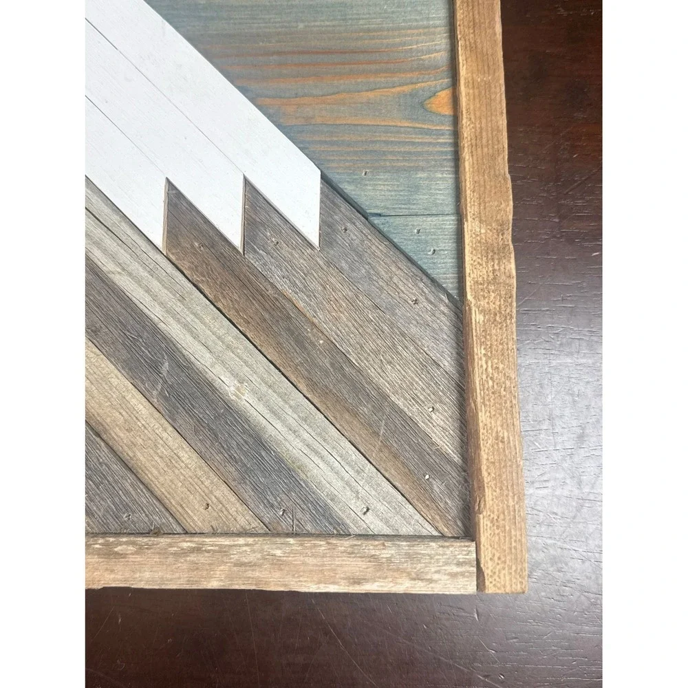 Dusty Square Designs Rustic Reclaimed Mountain Wood Wall Art with Gray Sky